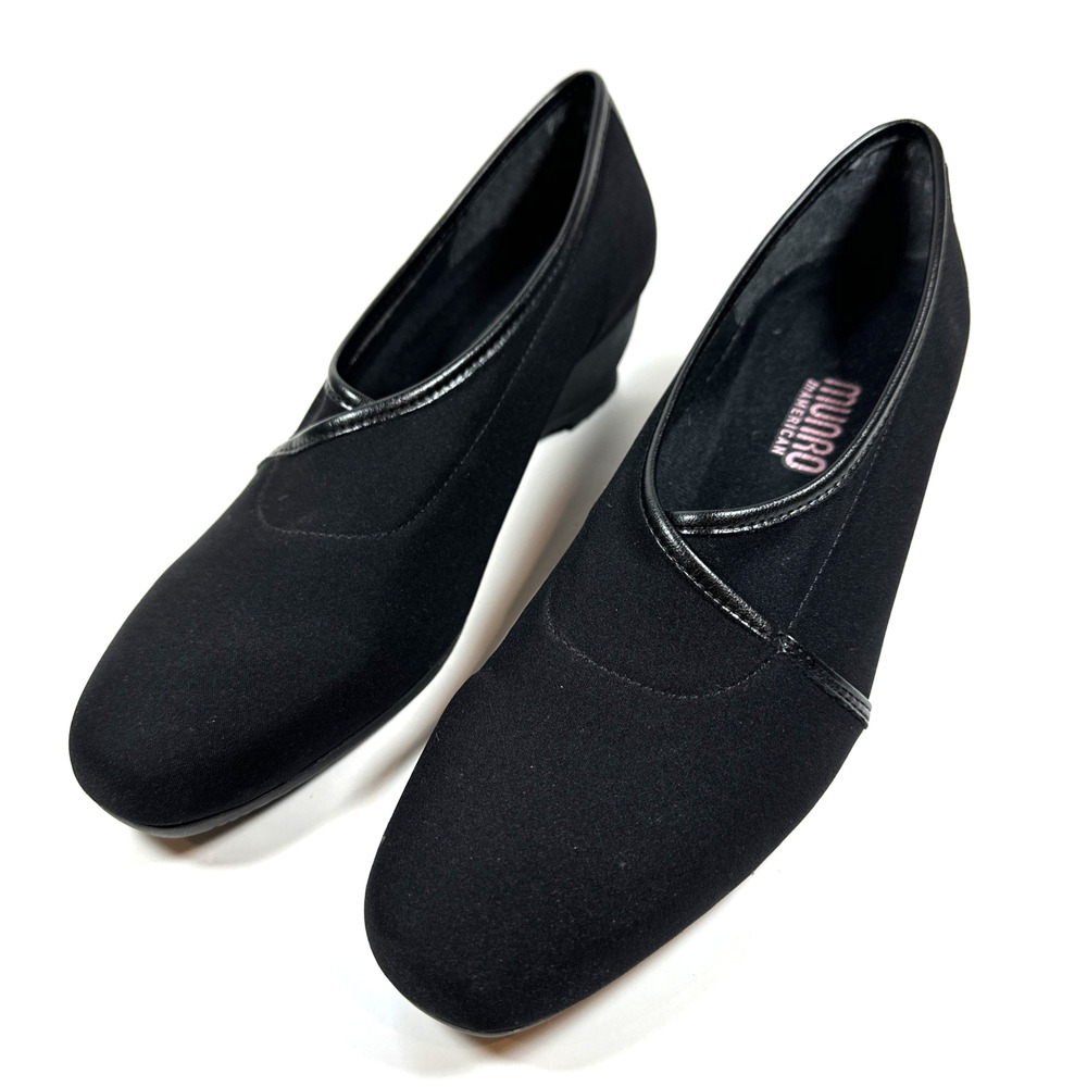 Munro Walking Wedge Shoes Womens 7.5 Narrow Black, Shock Absorber Heel, Comfort
